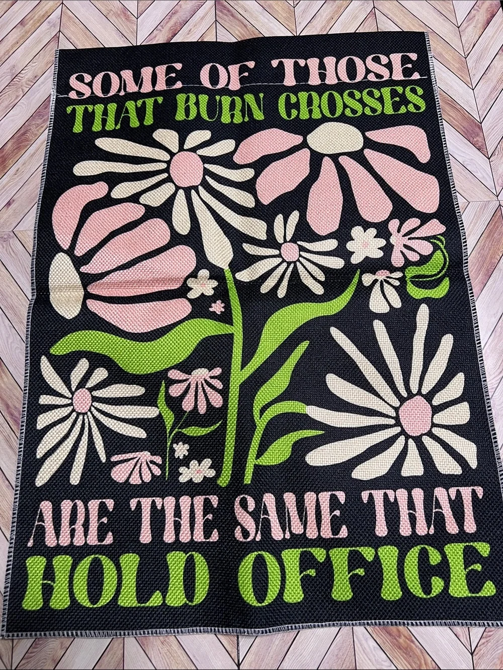 Black Graphic Flag or Tapestry with Pink & Lime Text